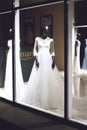 KROPIVNITSKIY; UKRAINE Ã¢â¬â 22 September; 2018: Black female mannequin in wedding dress in showcase. Bridal dresses Salon